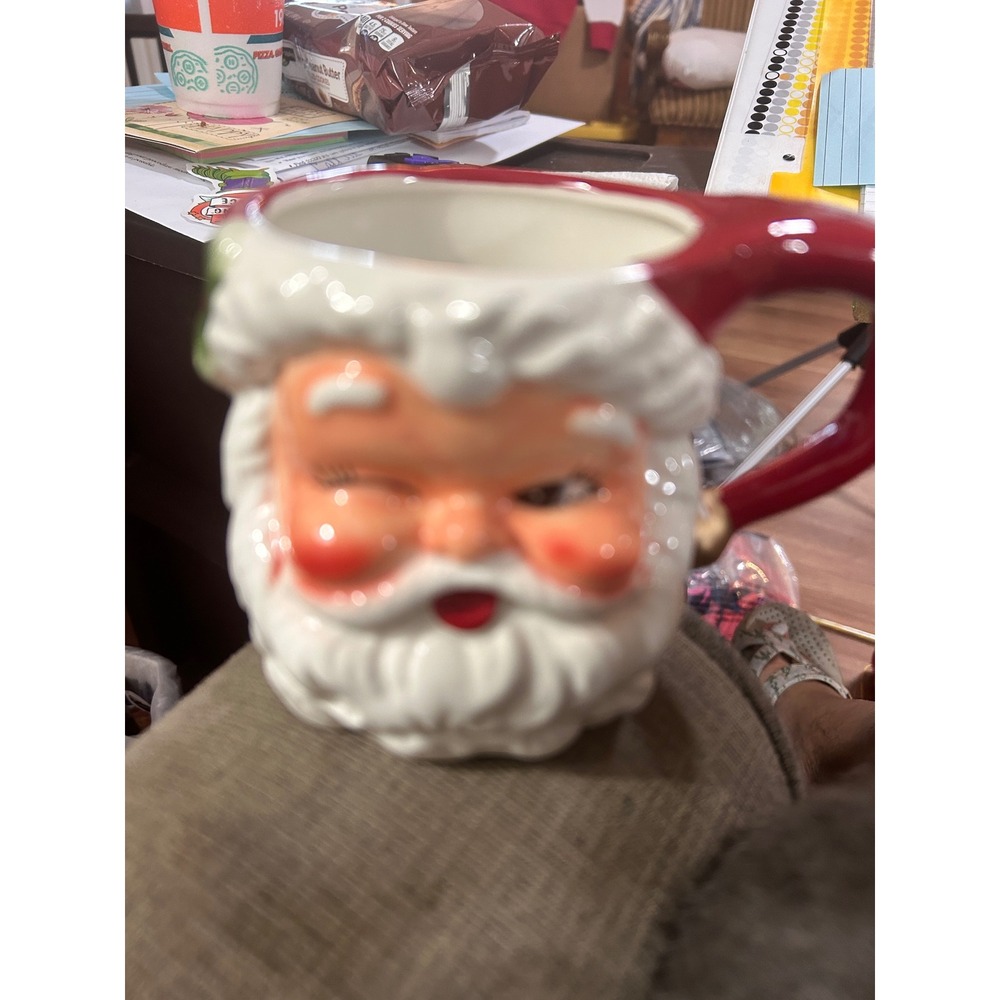 Transpac Winking Santa Claus Coffee Mug Red White Ceramic Christmas Holiday Cup